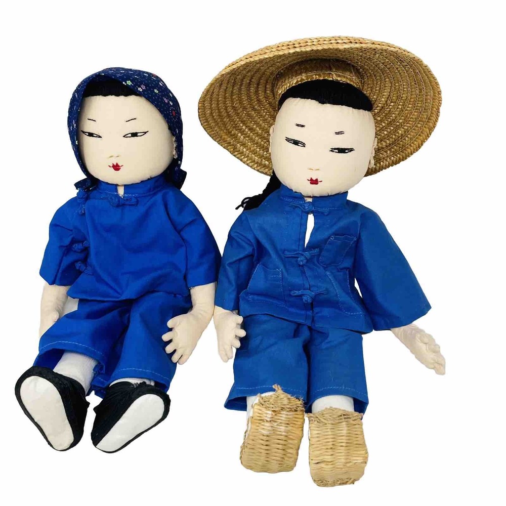 Ada‎ Lum Cloth Dolls 1940s SHANGHAI 20" Farmer & Wife EUC Asian Doll